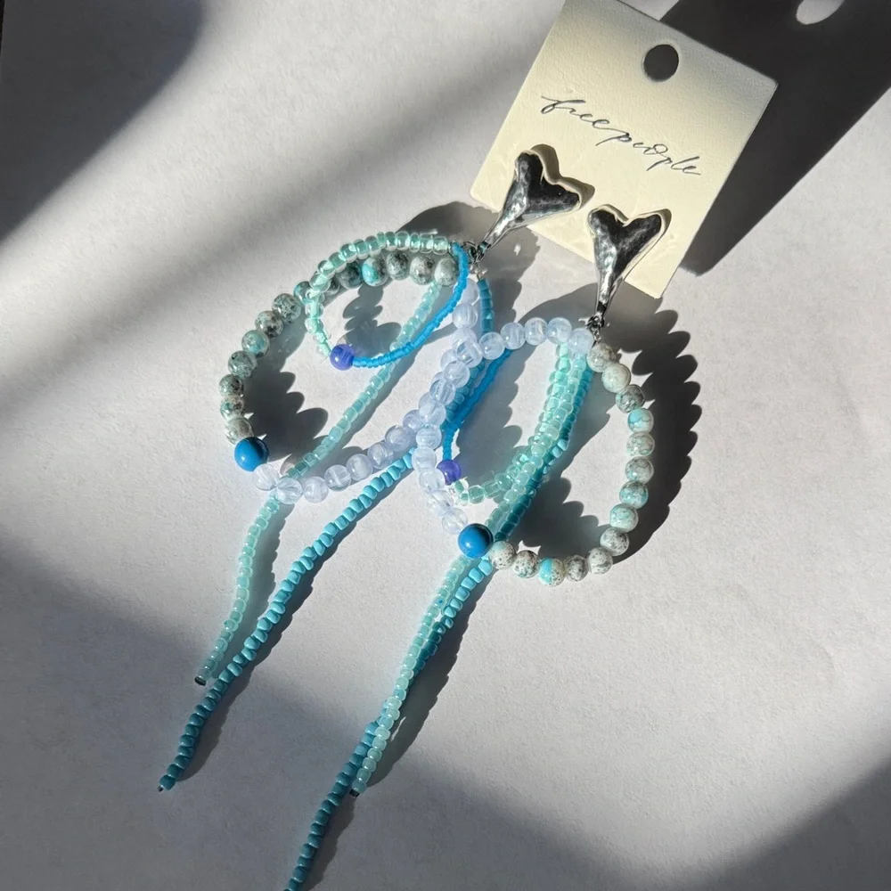 Free People Reese Blue Aqua Silver‎ Dangle Earrings - NEW